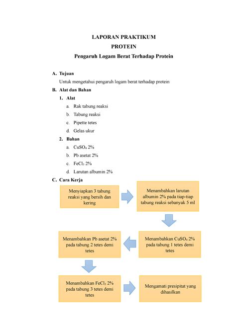 Praktikum Biokimia Protein Pengaruh Logam Berat Terhadap Protein