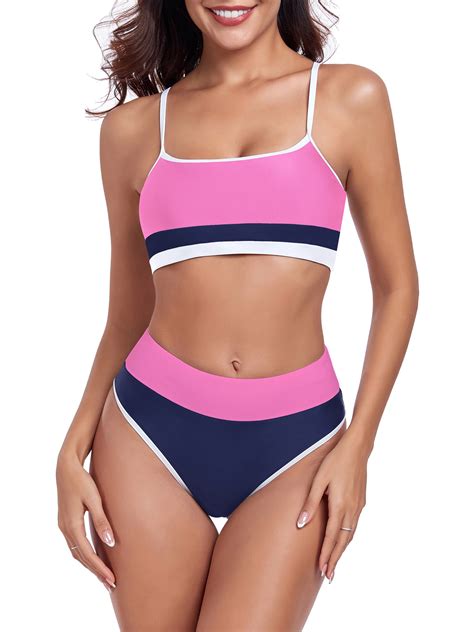 Ocean Blues Women S Bikini Set Piece Swimsuit Set Criss Cross Back Scoop Neck Color Block