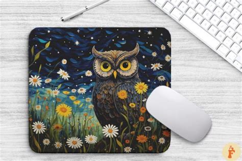 Starry Night Owl Mouse Pad Design Graphic By Foxmia Creative Fabrica