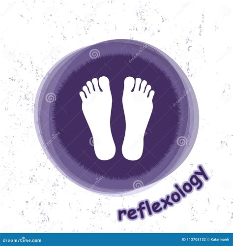 Reflexology Silhouette Of Feet In Purple Circles On Ground Background Foot Massage Logo In