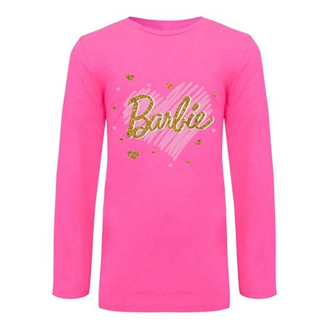 Playera Barbie Talla Manga Larga Estampado Letras Dorado Con Fucsia