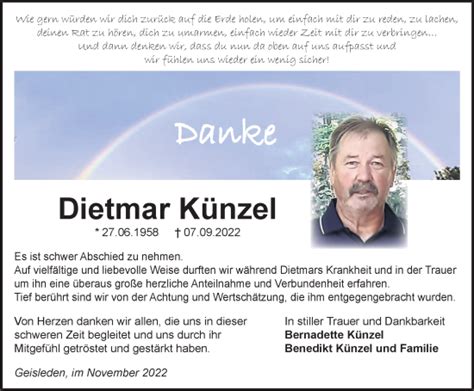 Traueranzeigen von Dietmar Künzel trauer in thueringen de