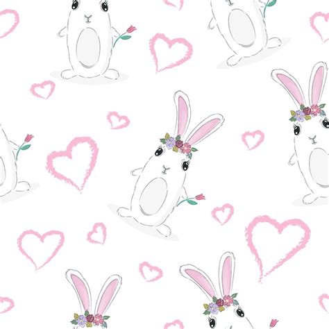 Premium Vector Cute Bunny With Flower Crown Seamless Background