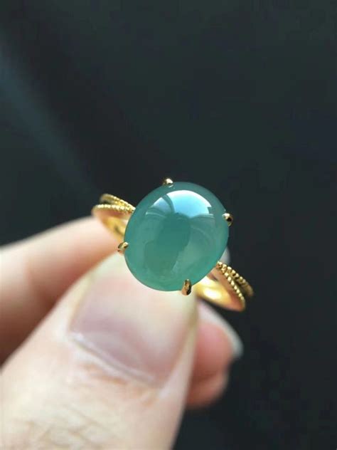 Natural Jadeite Ring Icy Blue Green Jadeite Ring 18k Gold Holder