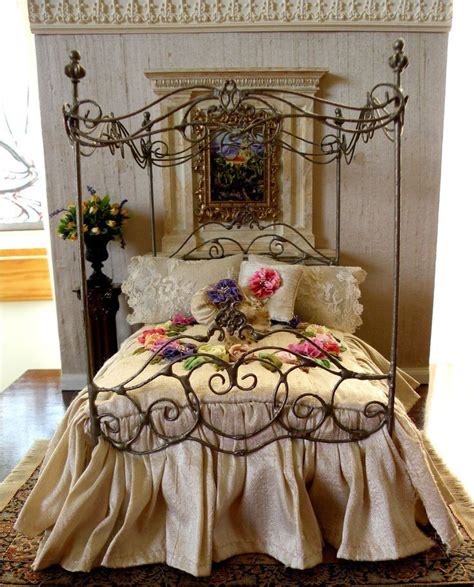 Dollhouse Miniature 1 12 Scale Artisan Dressed Wrought Iron Canopy Bed 100 00 Via Etsy