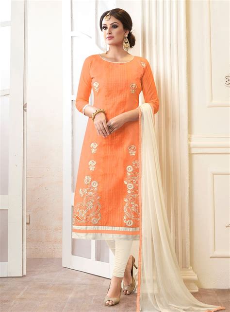 Peach Cotton Churidar Salwar Kameez