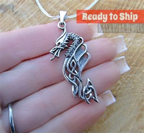 Silver Celtic Dragon Pendant Dragon Silver Pendant Dragon Jewelry