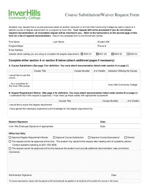 Fillable Online Course Substitution Waiver Request Form Course