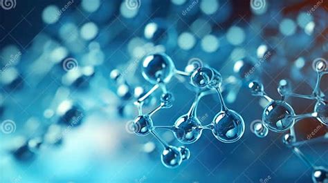 Blue Molecule Atoms Structures On Blue Liquid Serum Background Medical