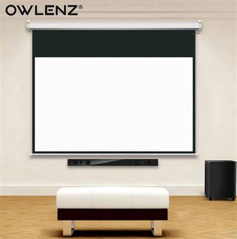 OWLENZ HD 100 Inch 16:9 Electric Projection Screen W/ Remote Control Motorized Wall Mount ...