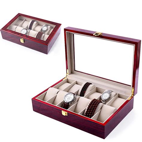 Aivtalk Watch Boxes 12slots Mdf Luxury Wood Watch Display Case Watches