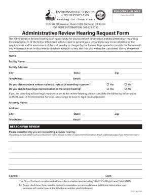 Fillable Online Badministrativeb Review Hearing Brequestb Form The