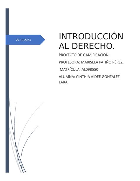 Proyectogamificaci N Introducci N Al Derecho Proyecto De