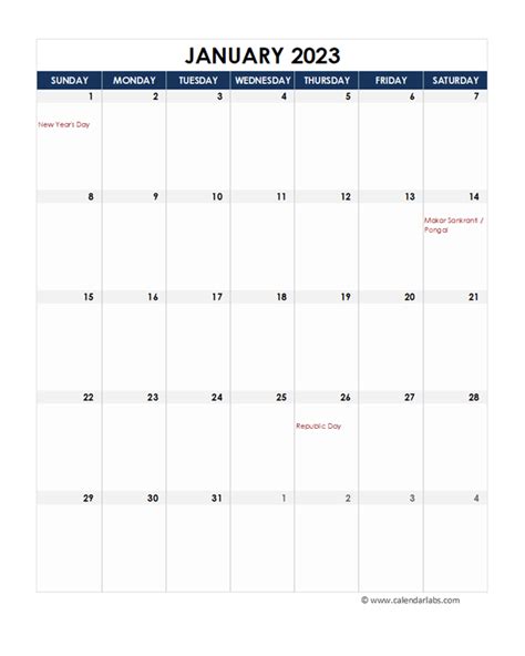 2023 India Calendar Spreadsheet Template - Free Printable Templates