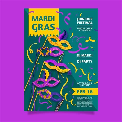 Plantilla De Volante De Mardi Gras Dibujado A Mano Vector Gratis