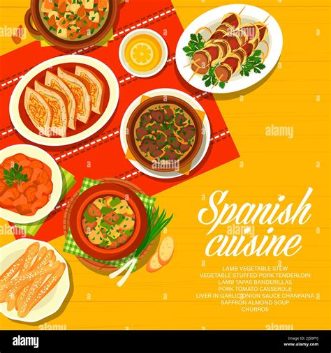 Spanish Cuisine Menu Cover Spain Food Dishes And Meals Vector