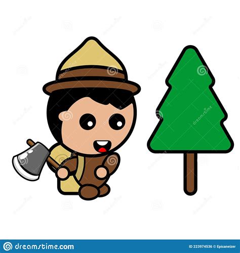 Cartoon Camping Boy Cutting Down Trees Stock Vector - Illustration of ...