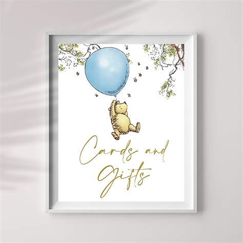 Classic Winnie The Pooh Cards And Gifts Sign Blue Balloon Cards And