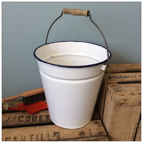 White Enamel Bucket Mayfly Vintage