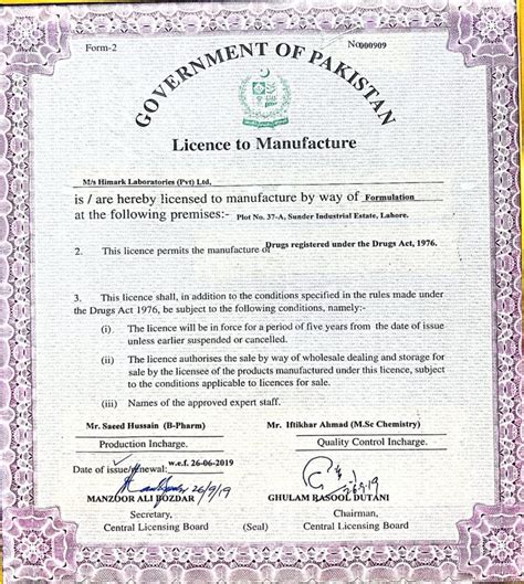 Drug Manufacturing License Himark Laboratories Pvt Ltd