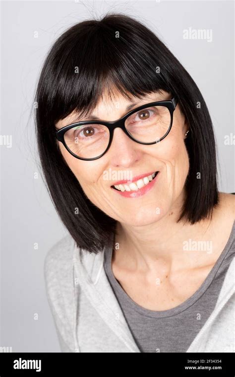 Mature Caucasian Woman Wearing Glasses Smiling Stock Photo Alamy