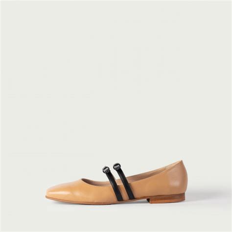 Balerini cu vârful pătrat nude Krista cu barete cu fundițe din piele naturală