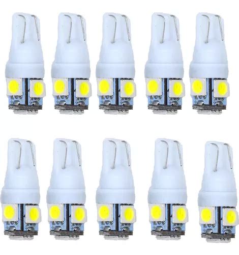 Focos Led Blanco T10 W5w Pellizco 5 Smd 5050 Auto Moto 15pcs Meses