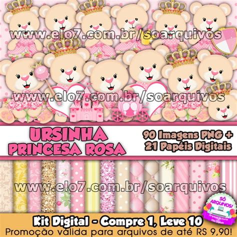 08 Kit Digital Ursinha Princesa Rosa Elo7 Produtos Especiais