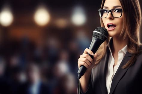 Premium AI Image | Journalist woman holding microphone