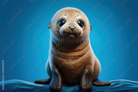 Cute Baby Seal in Blue Background Stock Photo | Adobe Stock