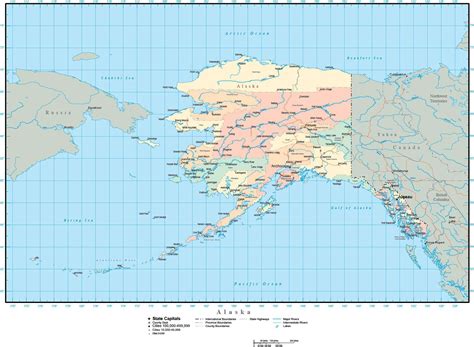 Alaska Adobe Illustrator Map with Counties, Cities, County Seats, Major ...