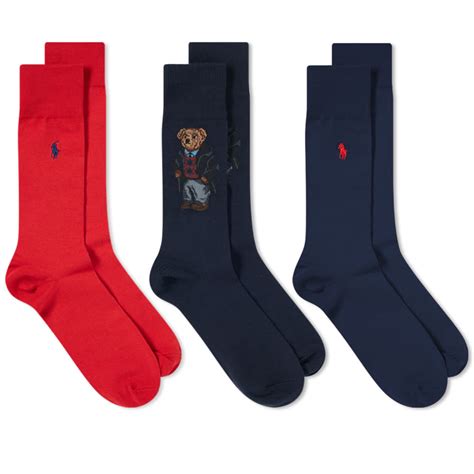 Polo Ralph Lauren Bear Sock 3 Pack Red And Navy End Us