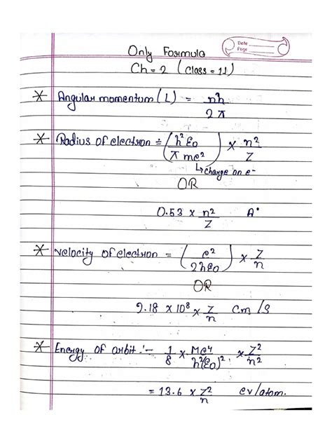 Formula Of Chemistry Chapter 2 Class 11 Pdf