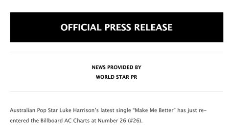 Luke Harrison Re Enters Billboard Ac Charts At With Hit Single