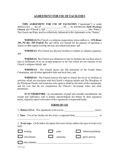 Fillable Online Sample Facilities Use Agreement Fax Email Print Pdffiller