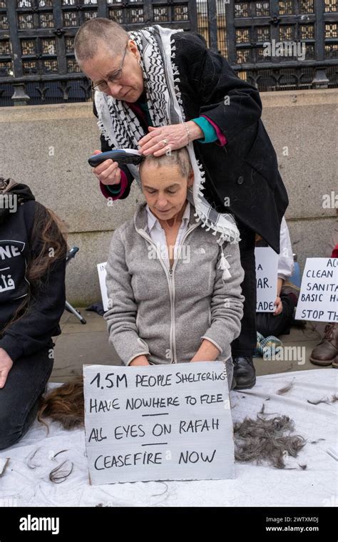 London Uk 19th March 2024 Activist Shave Their Heads Outside The