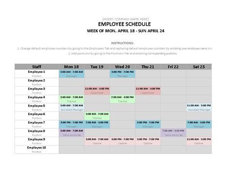 Monthly Work Schedule Calendar