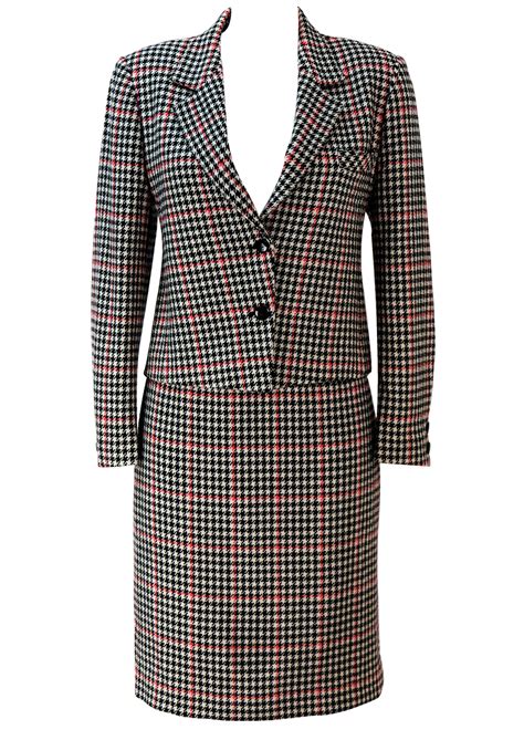 Black White And Red Dogtooth Check Skirt And Jacket Two Piece Suit S