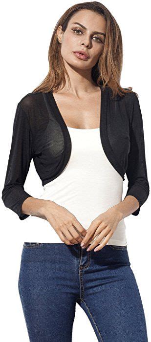 Tandisk Womens 3 4 Sleeve Shrug Open Front Cardigan Bolero Jacket