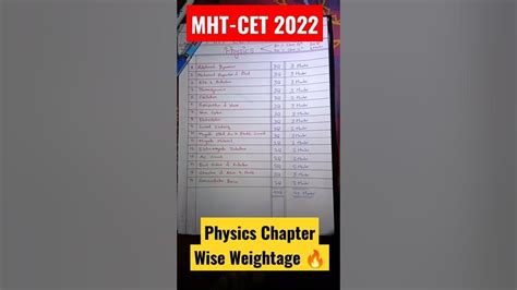 🔥 Mht Cet Physics 💡 Chapter Wise Weightage 🔥 Mhtcet2022 Mhtcet Cet