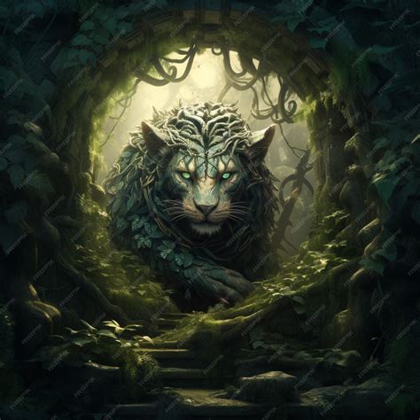 Premium Photo | A mythical creature emerging from a hidden portal