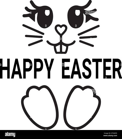 Happy Easter Text Lettering With Bunny Illustration Isolated On White