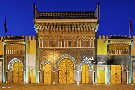royal palace gate medina  fez morocco stock photo