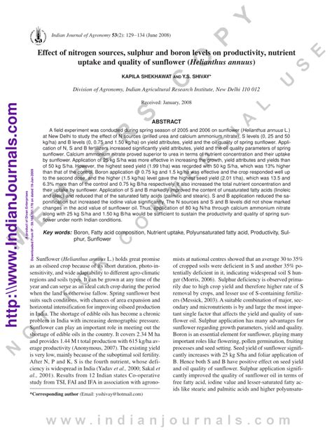 Pdf Effect Of Nitrogen Sources Sulphur And Boron Levels On