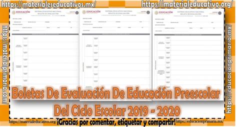 Boletas De Evaluación De Educación Preescolar Para El Ciclo Escolar