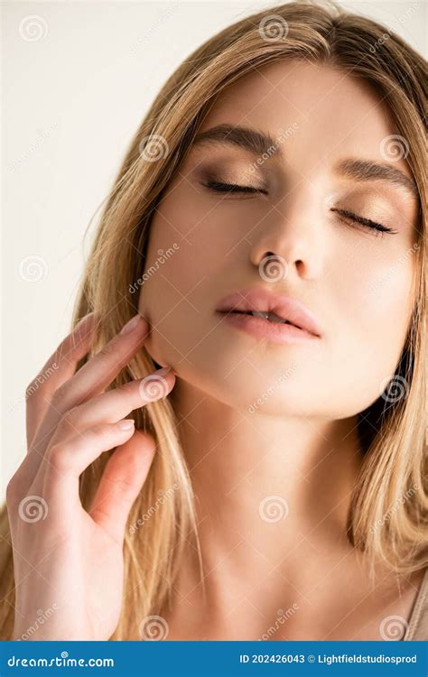 Blonde Model With Closed Eyes Isolated Stock Image Image Of Purity