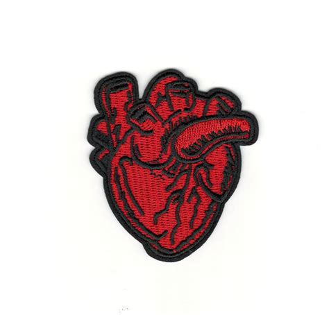 Red Anatomy Heart Iron On Embroidery Patch Red Heart Iron On Etsy