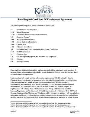 Fillable Online Aging Ks State Hospital Conditions Of Employment