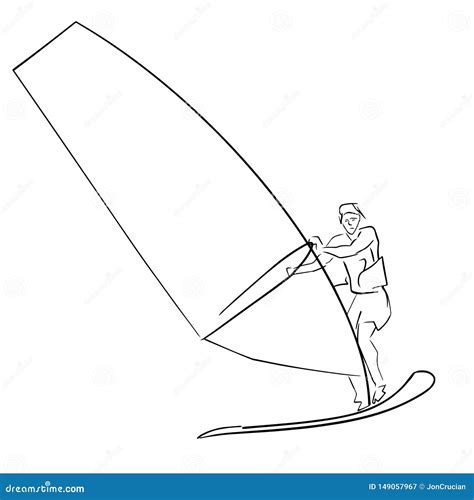 Single Male Windsurfer On Windsurf Board Stock Vector Illustration