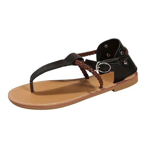 Vbarhmqrt Female Summer Slippers Women Ladies Fashion Summer Solid Leather Clamping Toe Buckle